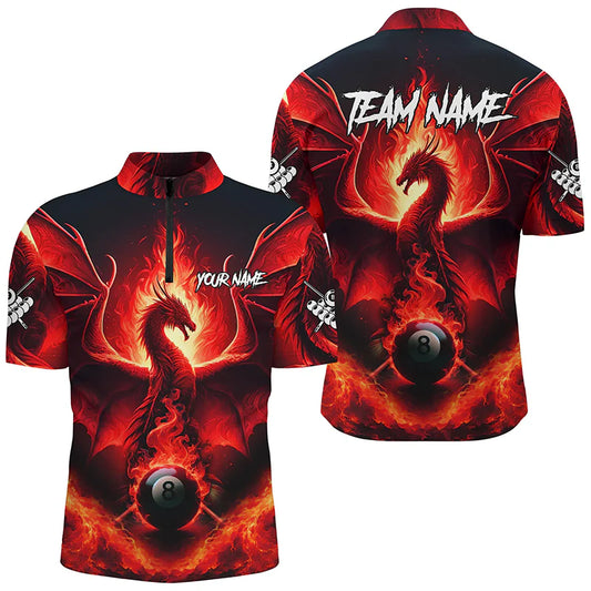 Maxcorners Personalized Red Dragon 8 Ball Pool Fire Flame Men Billiard Shirts Team League Billiard Jerseys LM0706