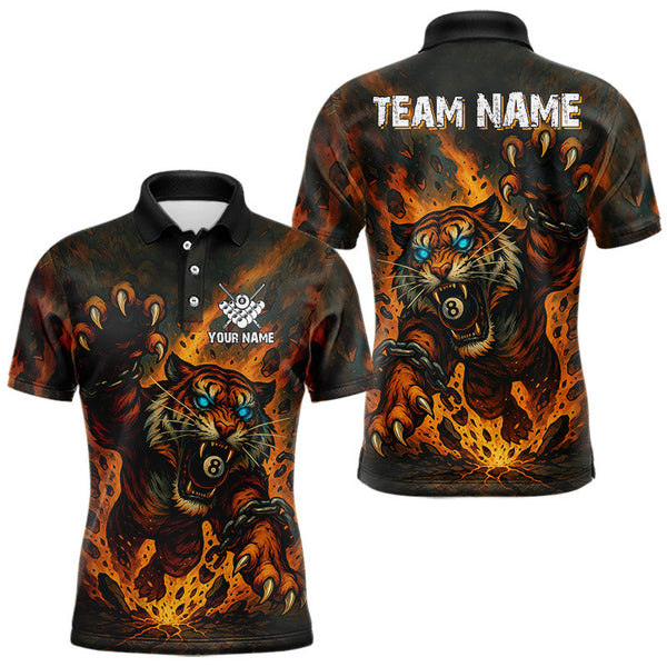 Maxcorners Personalized 8 Ball Tiger Fire Billiard Shirt For Men Custom Pool Team Jersey Polo & 1/4 Zip TU0408