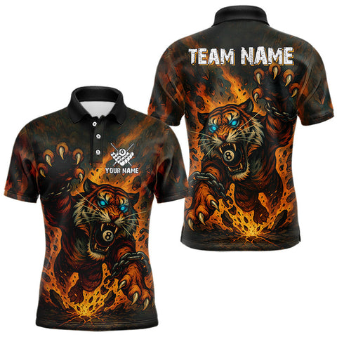 Maxcorners Personalized 8 Ball Tiger Fire Billiard Shirt For Men Custom Pool Team Jersey Polo & 1/4 Zip TU0408