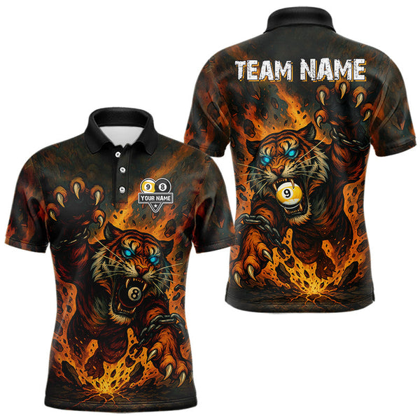 Maxcorners Personalized 8 & 9 Ball Tiger Fire Billiard Shirt For Men Custom Pool Team Jersey Polo & 1/4 Zip TU0408