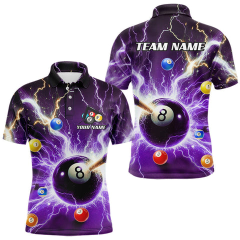 Maxcorners Thunder Lightning Strike 8 Ball Men Billiard Shirts Custom Purple Billiard League Pool Team Jersey TU0408