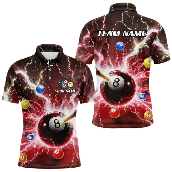 Maxcorners Thunder Lightning Strike 8 Ball Men Billiard Shirts Custom Red Billiard League Pool Team Jersey TU0408