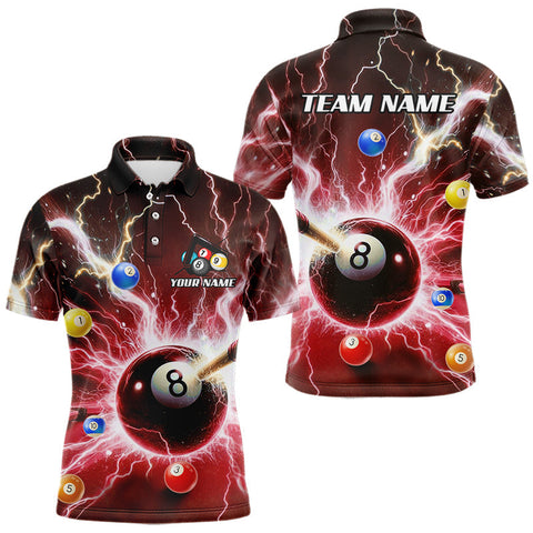 Maxcorners Thunder Lightning Strike 8 Ball Men Billiard Shirts Custom Red Billiard League Pool Team Jersey TU0408