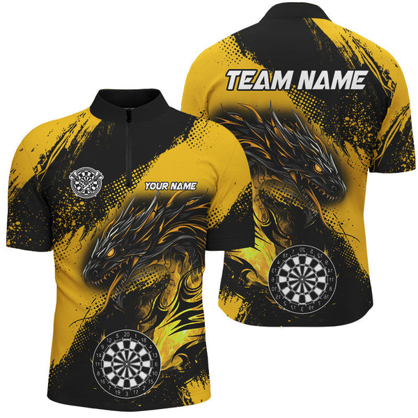 Maxcorners Yellow Grunge Custom Dragon Darts Jersey Customized Name, Team Name 3D Shirt