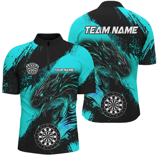 Maxcorners Turquoise Grunge Custom Dragon Darts Jersey Customized Name, Team Name 3D Shirt