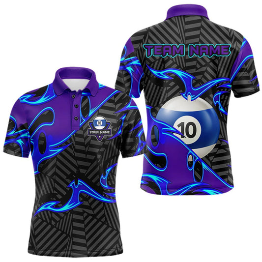 Maxcorners Personalized Blue Purple 10 Ball Pool Billiard Shirts For Men Custom 10 Ball Billiard Team Jersey LM0510