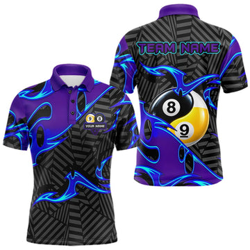 Maxcorners Personalized Blue Purple Yin-Yang Billiard Shirts For Men Custom 8 Ball & 9 Ball Pool Team Jersey LM0510