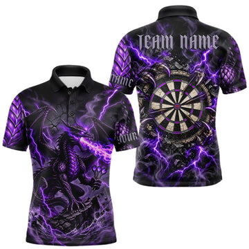 Maxcorners Purple Lightning Thunder Custom Dragon Darts Shirts For Men, Darts League Jersey Polo & 1/4 Zip LM0510