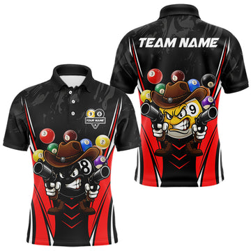 Maxcorners Funny 8 Ball & 9 Ball Billiard Shirt For Men Custom Black And Red Pool Team Shirt, Billiard Jersey LM0412
