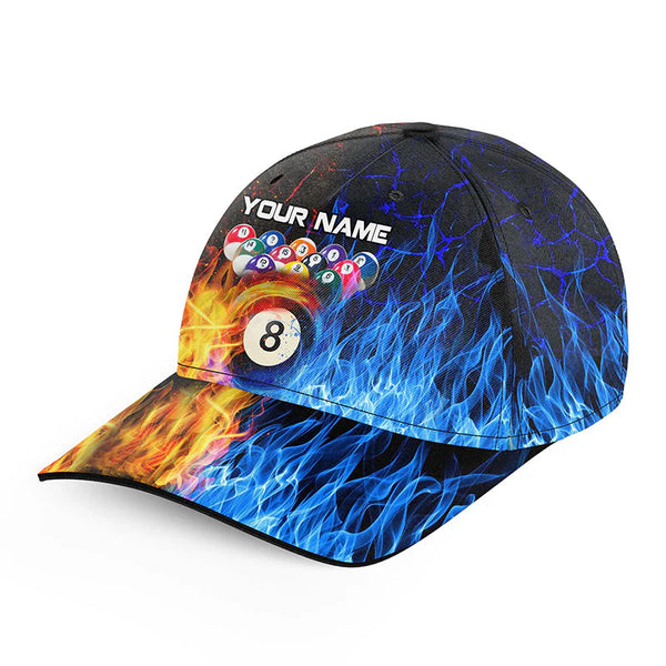 Maxcorners Billiard 8 Ball Water Fire Personalized Name 3D Cap