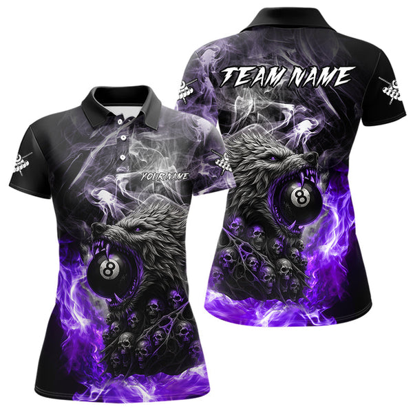 Maxcorners Personalized Purple 8 Ball Pool Wolf And Skull Billiard Shirt For Men, Smoke Billiard Team Jerseys LM1506
