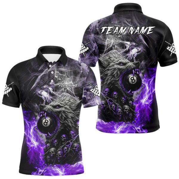 Maxcorners Personalized Purple 8 Ball Pool Wolf And Skull Billiard Shirt For Men, Smoke Billiard Team Jerseys LM1506