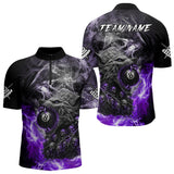 Maxcorners Personalized Purple 8 Ball Pool Wolf And Skull Billiard Shirt For Men, Smoke Billiard Team Jerseys LM1506