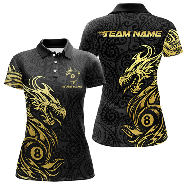 Maxcorners Personalized Black And Gold Tribal Dragon Billiard Shirt For Men Custom 8 Ball Pool Team Jerseys LM1506