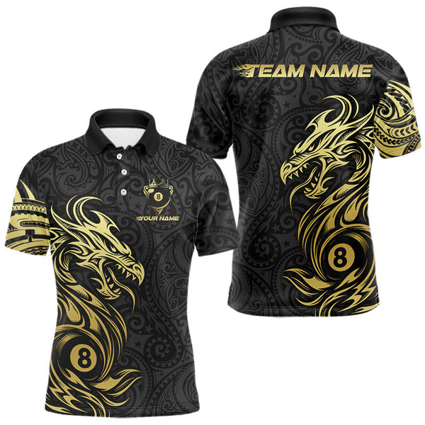 Maxcorners Personalized Black And Gold Tribal Dragon Billiard Shirt For Men Custom 8 Ball Pool Team Jerseys LM1506