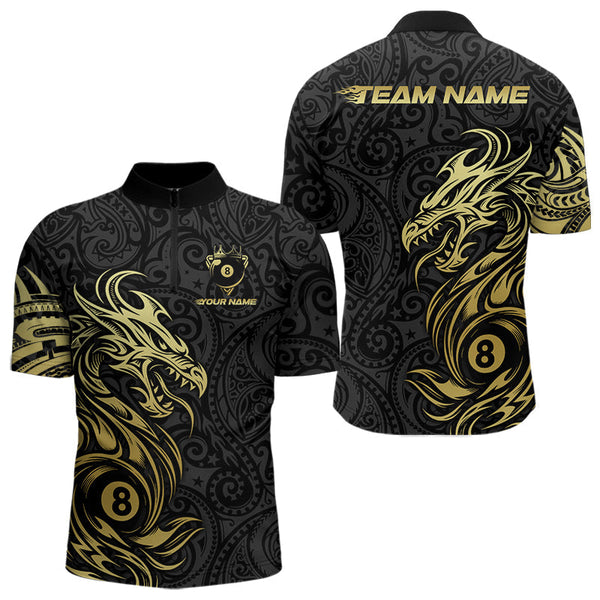 Maxcorners Personalized Black And Gold Tribal Dragon Billiard Shirt For Men Custom 8 Ball Pool Team Jerseys LM1506