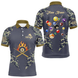 Maxcorners Personalized Flame 8 Ball Camo Billiard Shirts Custom Navy Blue Pool Team Jerseys Polo & 1/4 Zip TU0807