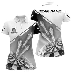 Maxcorners Personalized White And Grey Dart Jersey Polo & 1/4 Zip For Men Custom Dart Shirts Team Uniform MT0609