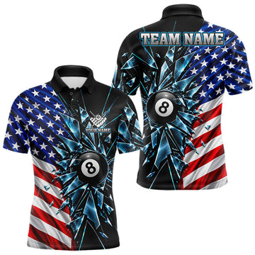 Maxcorners American Flag Break Glass 8 Ball Billiard Pool Shirt For Men Custom Patriotic Billiard Team Jersey
