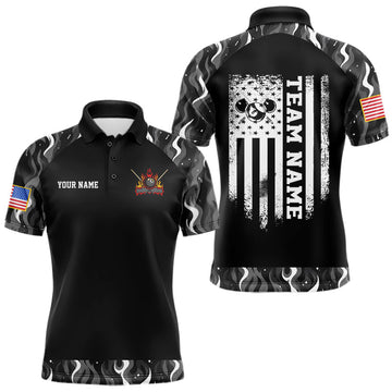 Maxcorners Personalized Retro Camo Flame US Flag Billiard Shirt For Men Custom Pool Team Jersey Polo, 1/4 Zip