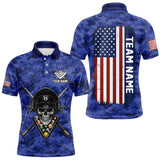 Maxcorners Personalized Blue Camo Skull Billiard Shirt For Men Custom Patriotic US Flag Pool Team Jersey LM0611