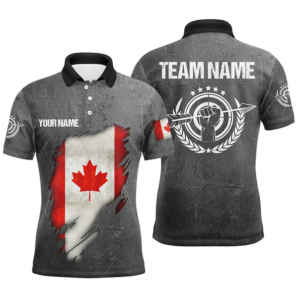 Maxcorners Personalized Grunge Canada Archery Men Polo Shirts, Custom Canadian Flag Shirts For Archers