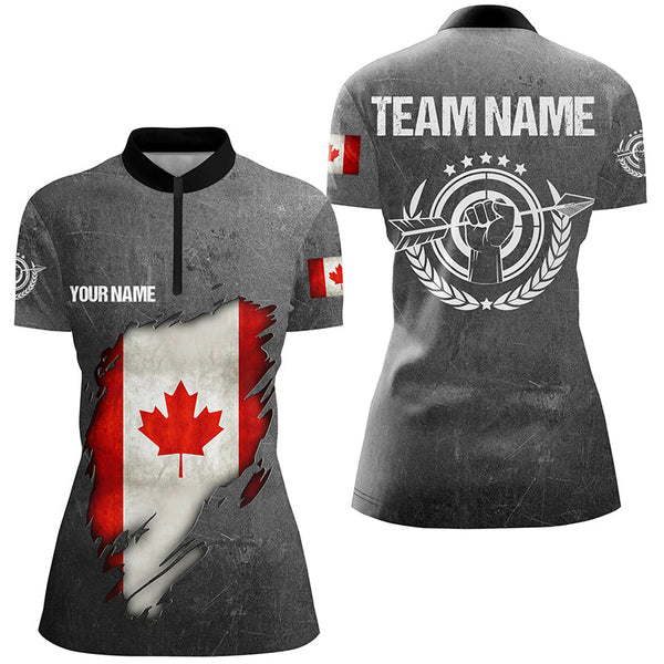 Maxcorners Personalized Grunge Canada Archery Men Polo Shirts, Custom Canadian Flag Shirts For Archers