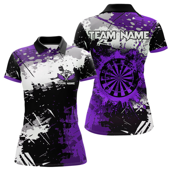 Maxcorners Grunge Purple Paint Splash Dart Polo & Quarter Zip Custom Dart Shirts For Men Darts Jerseys