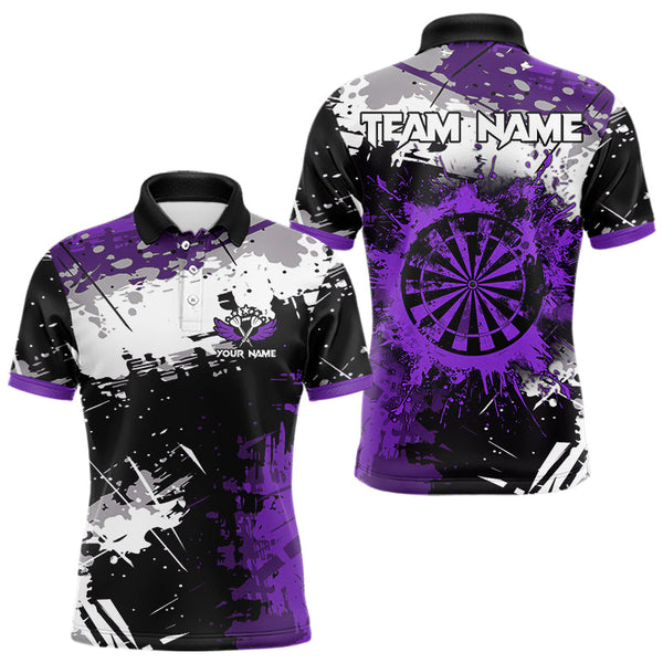 Maxcorners Grunge Purple Paint Splash Dart Polo & Quarter Zip Custom Dart Shirts For Men Darts Jerseys