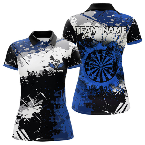 Maxcorners Grunge Blue Paint Splash Dart Polo & Quarter Zip Custom Dart Shirts For Men Darts Team Jerseys