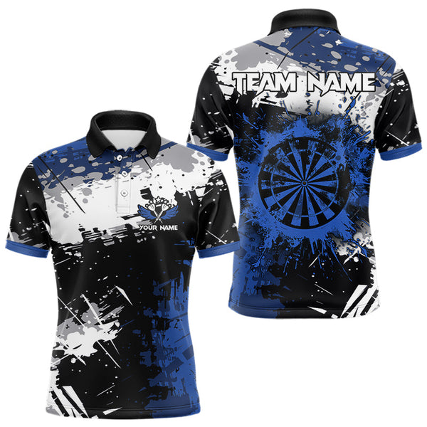 Maxcorners Grunge Blue Paint Splash Dart Polo & Quarter Zip Custom Dart Shirts For Men Darts Team Jerseys