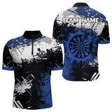 Maxcorners Grunge Blue Paint Splash Dart Polo & Quarter Zip Custom Dart Shirts For Men Darts Team Jerseys