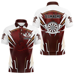 Maxcorners Personalized Wine Red And White Dart Shirts For Men Custom Team Darts Jerseys Polo & Quarter Zip