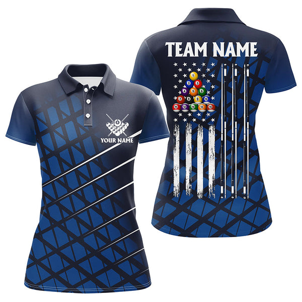 Maxcorners Personalized Blue Grunge American Flag Men Billiard Polo Shirts Custom Pool Player Jersey Shirts LM054