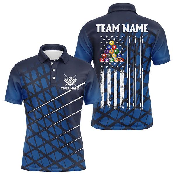 Maxcorners Personalized Blue Grunge American Flag Men Billiard Polo Shirts Custom Pool Player Jersey Shirts LM054