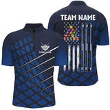 Maxcorners Personalized Blue Grunge American Flag Men Billiard Polo Shirts Custom Pool Player Jersey Shirts LM054