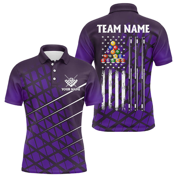 Maxcorners Personalized Purple Grunge American Flag Men Billiard Polo Shirts Custom Pool Player Jersey Shirts LM054