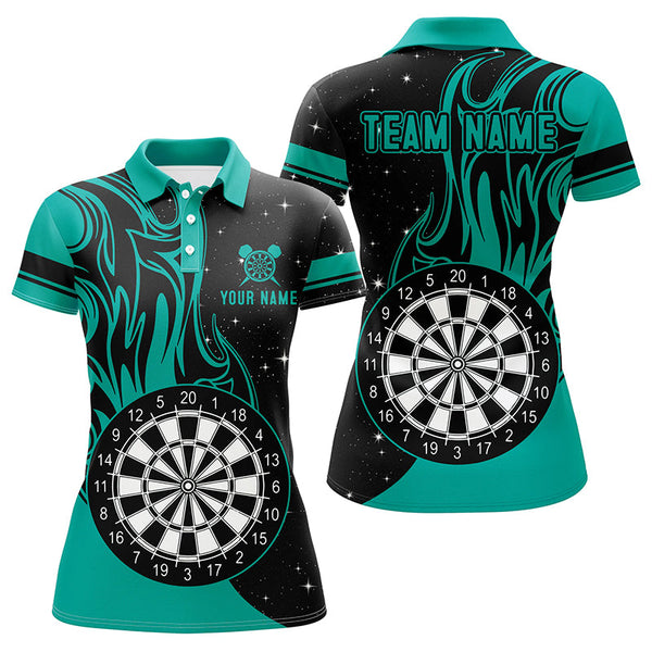 Maxcorners Personalized Turquoise Darts Fire Polo Shirts Best Custom Darts Shirts For Men Darts Team Jerseys