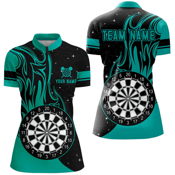 Maxcorners Personalized Turquoise Darts Fire Polo Shirts Best Custom Darts Shirts For Men Darts Team Jerseys