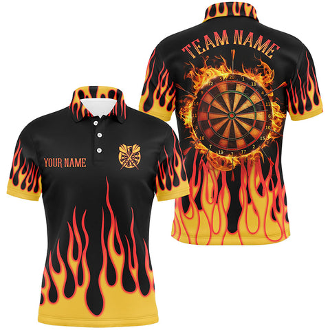 Maxcorners Personalized Fire Darts Board Custom Men Dart Polo Shirts, Darts Team Jerseys
