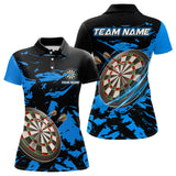 Maxcorners Personalized Black And Blue Splash Dart Polo & Quarter Zip Custom Dart Shirt For Men Darts Jersey LM1506