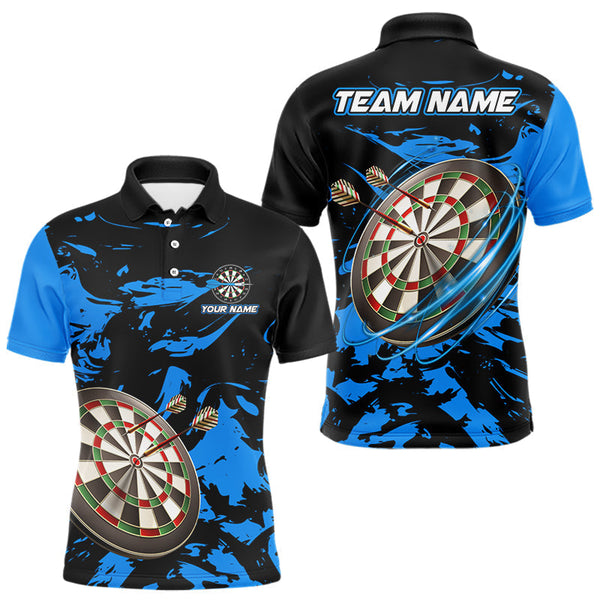 Maxcorners Personalized Black And Blue Splash Dart Polo & Quarter Zip Custom Dart Shirt For Men Darts Jersey LM1506
