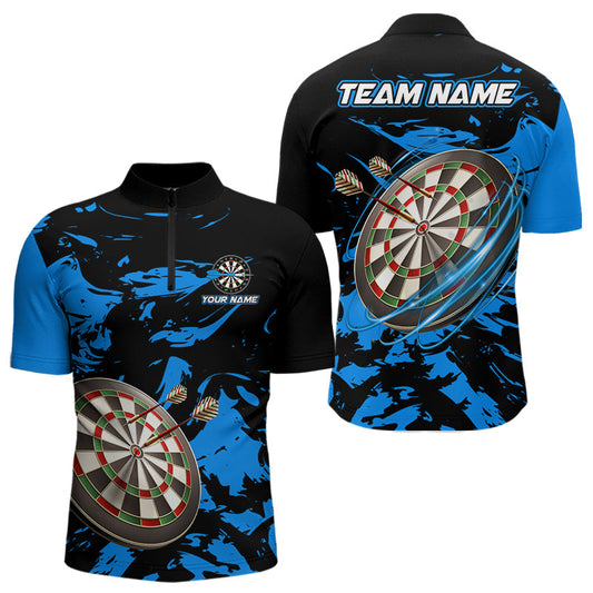 Maxcorners Personalized Black And Blue Splash Dart Polo & Quarter Zip Custom Dart Shirt For Men Darts Jersey LM1506