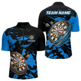 Maxcorners Personalized Black And Blue Splash Dart Polo & Quarter Zip Custom Dart Shirt For Men Darts Jersey LM1506