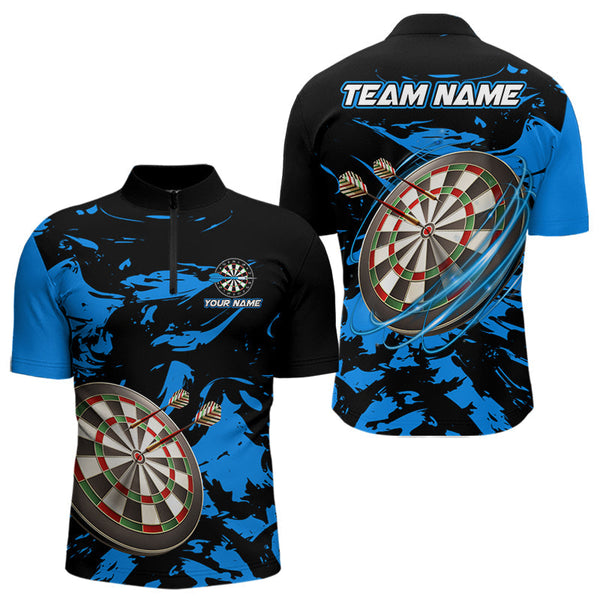 Maxcorners Personalized Black And Blue Splash Dart Polo & Quarter Zip Custom Dart Shirt For Men Darts Jersey LM1506