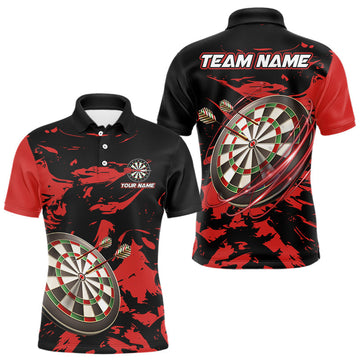 Maxcorners Personalized Black And Red Splash Dart Polo & Quarter Zip Custom Dart Shirt For Men Darts Jersey LM1506