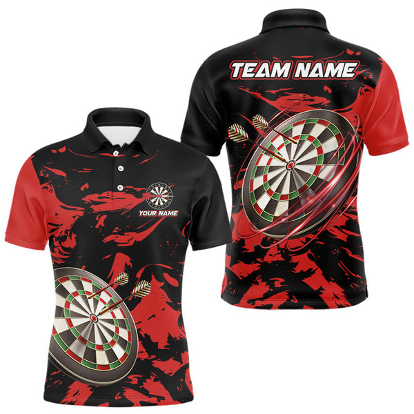 Maxcorners Personalized Black And Red Splash Dart Polo & Quarter Zip Custom Dart Shirt For Men Darts Jersey LM1506