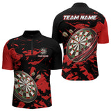 Maxcorners Personalized Black And Red Splash Dart Polo & Quarter Zip Custom Dart Shirt For Men Darts Jersey LM1506
