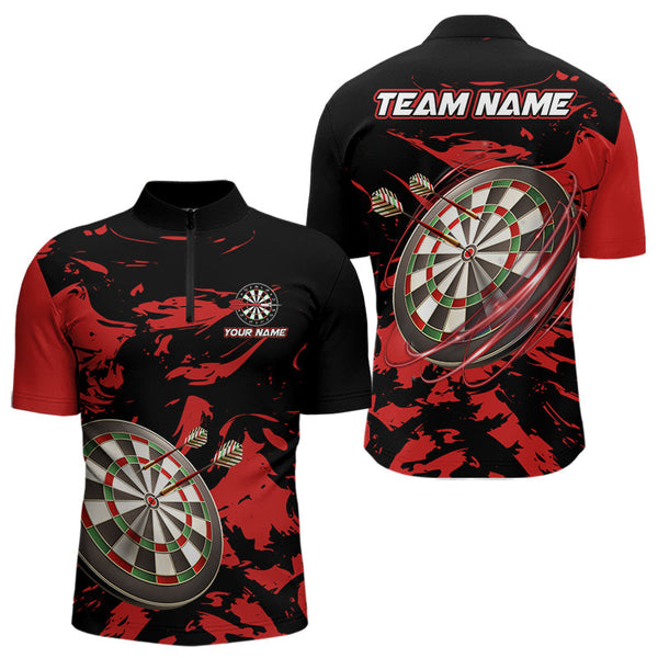 Maxcorners Personalized Black And Red Splash Dart Polo & Quarter Zip Custom Dart Shirt For Men Darts Jersey LM1506