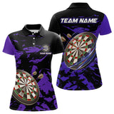 Maxcorners Personalized Black And Purple Splash Dart Polo & Quarter Zip Custom Dart Shirt For Men Darts Jersey LM1506